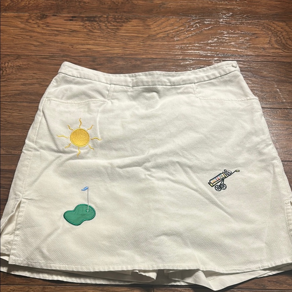 White Skirt with Embroidered Golf Motifs